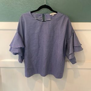 Purple Snow Tulip Sleeve Striped Blue Blouse